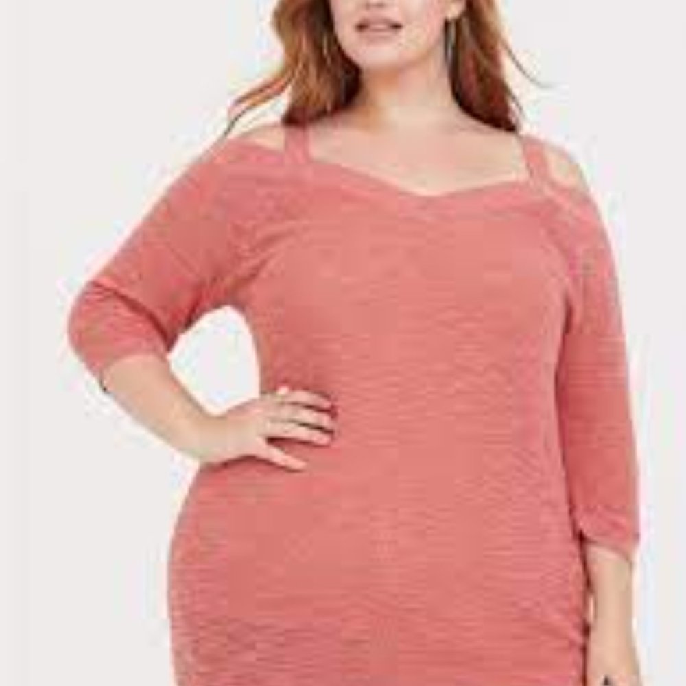 NWT Torrid Tunic Sweater 2X Burnt Orange Cold Shoulder Lightweight Slub Knit